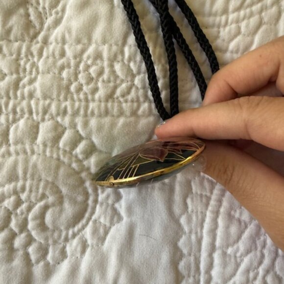 Vintage Cloisonne Lotus Pendant Necklace - Picture 3 of 4